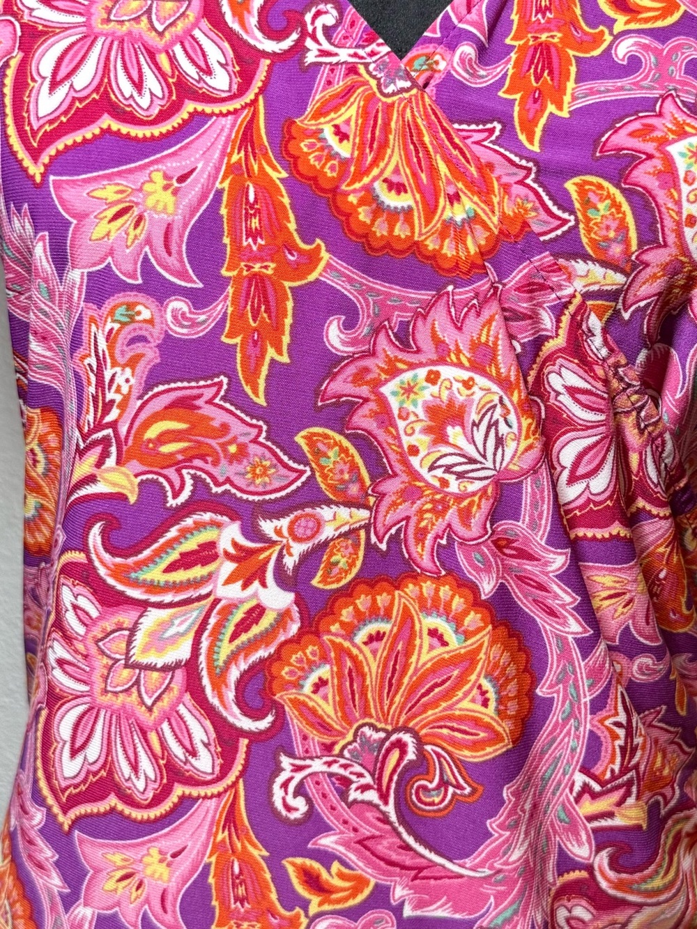 Chaps Paisley Sleeveless Faux Wrap Top Purple Pink Orange Floral •Size L• - Picture 6 of 10